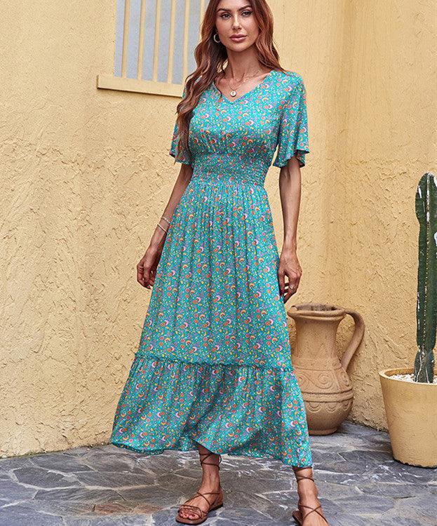 Women's V-neck Beach Lace Printing Dress - Elite Essence Store