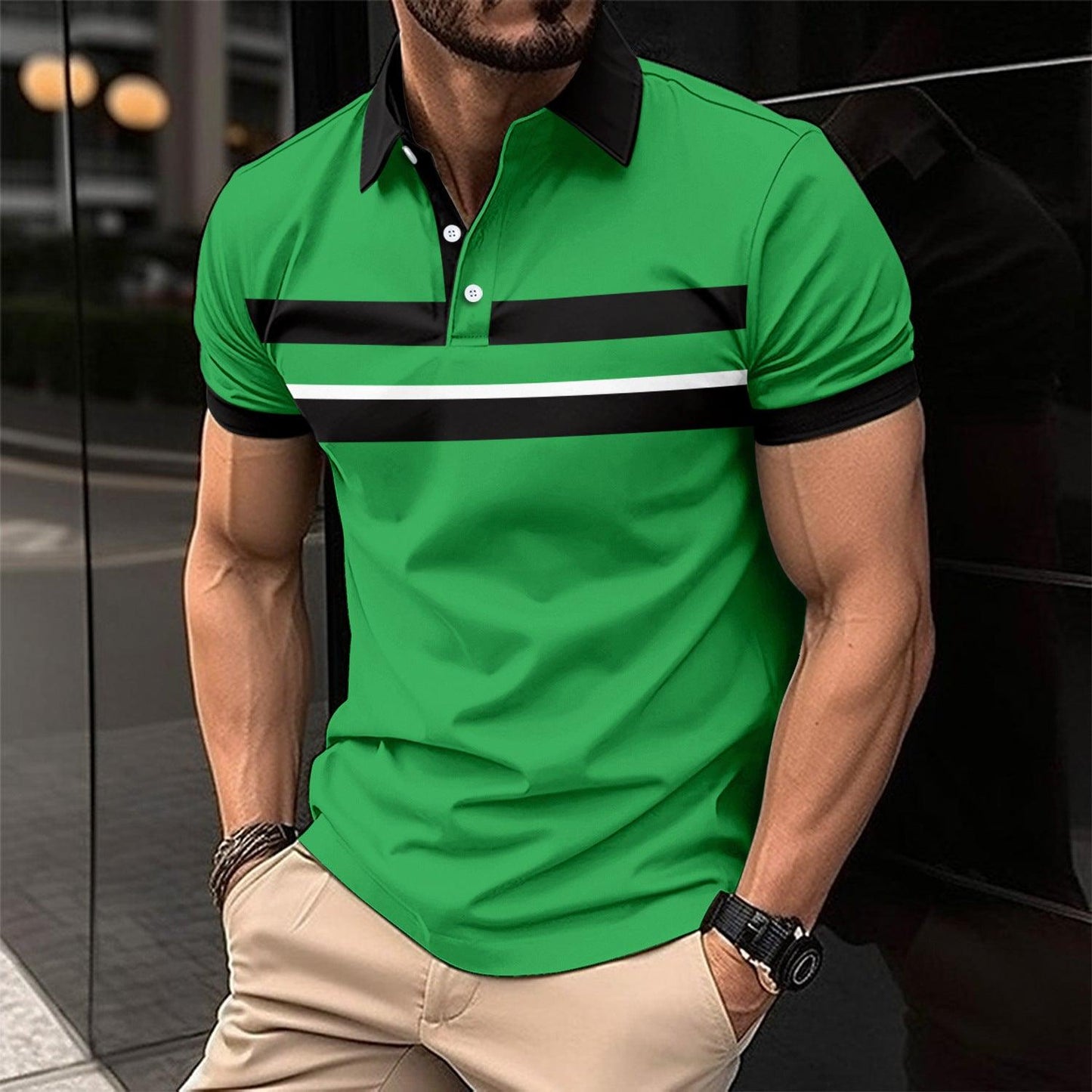 Men's Casual Polo Collar Button Business Digital Printed All-matching Top - Elite Essence Store