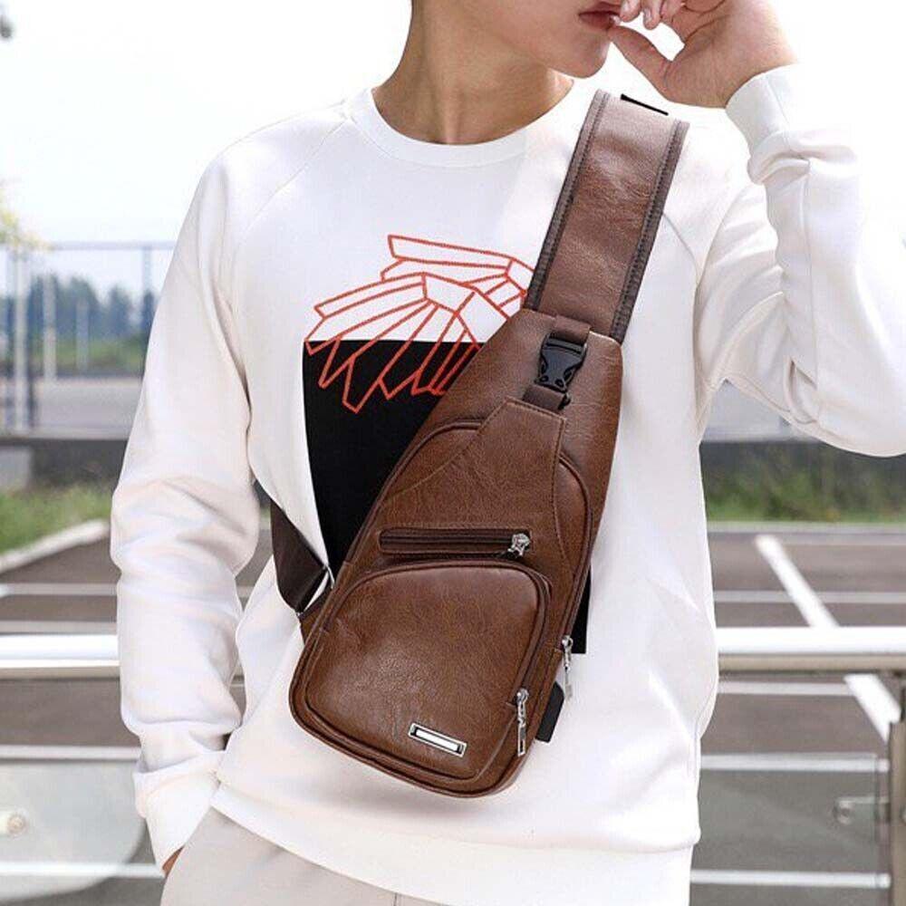 Men Chest Bag PU Shoulder Sling Backpack Pack Travel Sport Cross Body Bags - Elite Essence Store