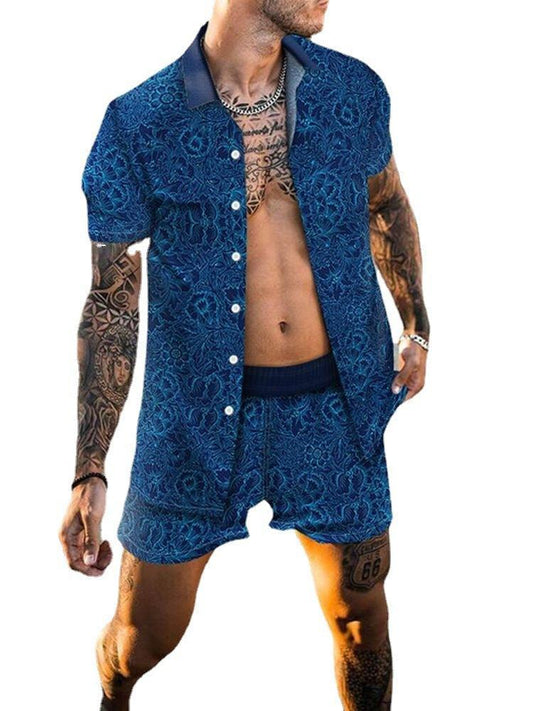 Printed Casual Loose Two-Piece Beach Suit Men - Elite Essence Store