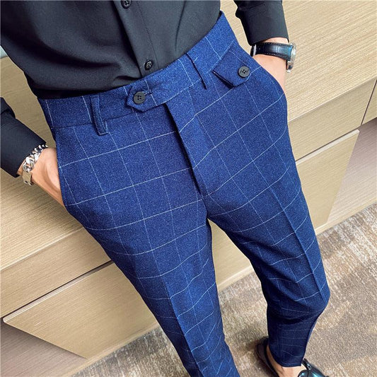 Korean Style British Classic Checkered Elegant Slim Fit Men's Best Man Pencil Pants Suit Pants - Elite Essence Store