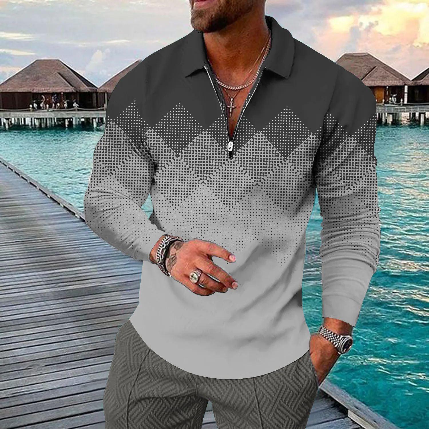 Geometric 3D Printing Long-sleeve Zipper Lapel Casual Shirt - Elite Essence Store