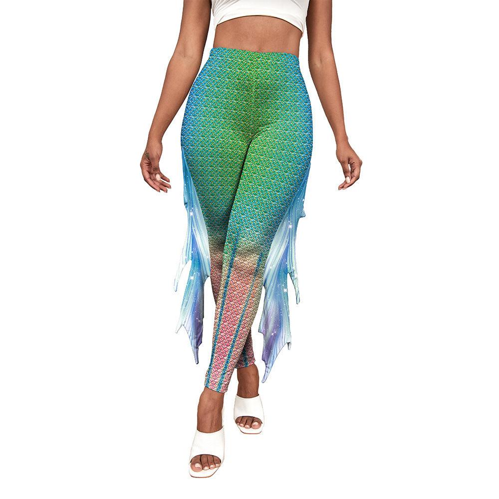 Colorful Little Mermaid Fin Mermaid Digital Print Hip Lift Feet Pants - Elite Essence Store