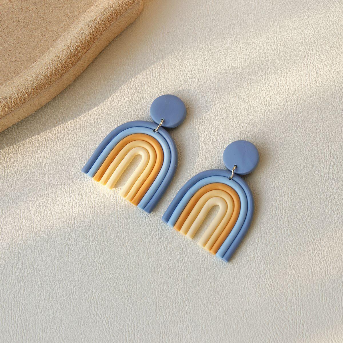 Ins Rainbow Polymer Clay Earrings Clay Hand Made Retro - Elite Essence Store