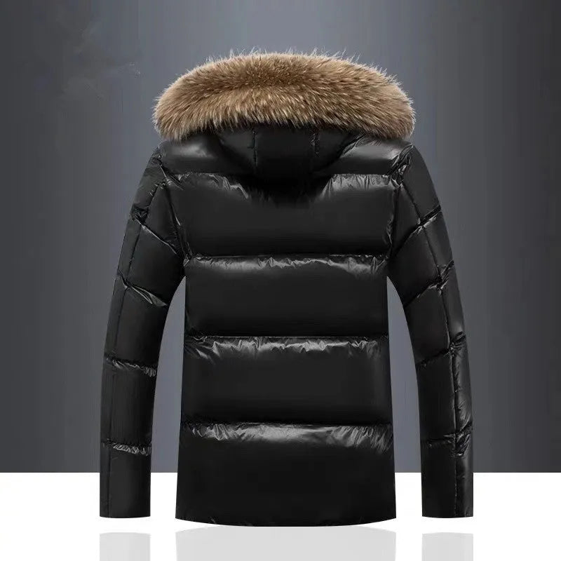 Large fur collar cotton-padded jacket men's hooded padded warm down padded jacket