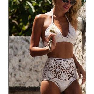 European And American New Women's Swimsuit Suit Beach Sunshine Bath Foreign Trade Handmade Crochet Tassel Split Bikini - Elite Essence Store