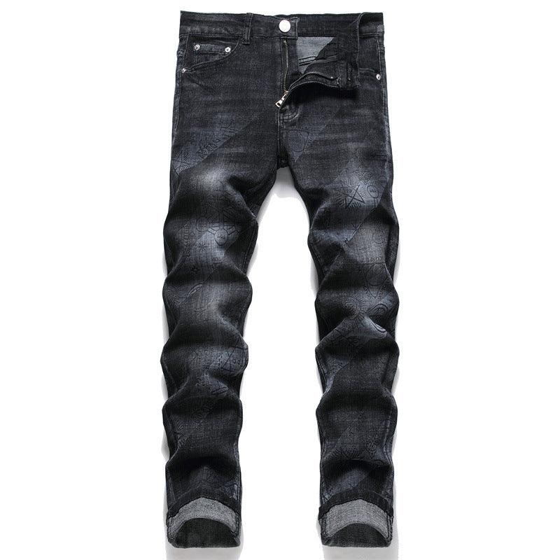 Punk Men's Skinny Jeans Mid-waist Printed - Elite Essence Store