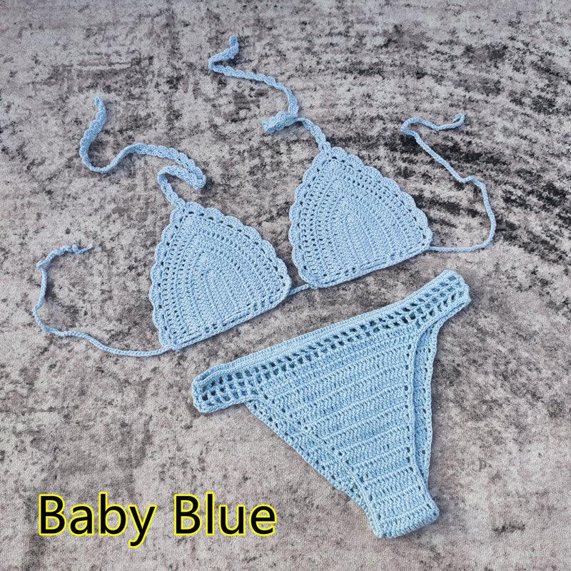 3-piece European And American Handmade Crochet Bikini Beach Skirt Swimsuit Suit - Elite Essence Store