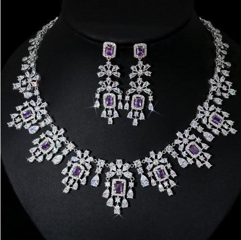 European And American Fashion Retro Square Zircon Necklace Earrings - Elite Essence Store