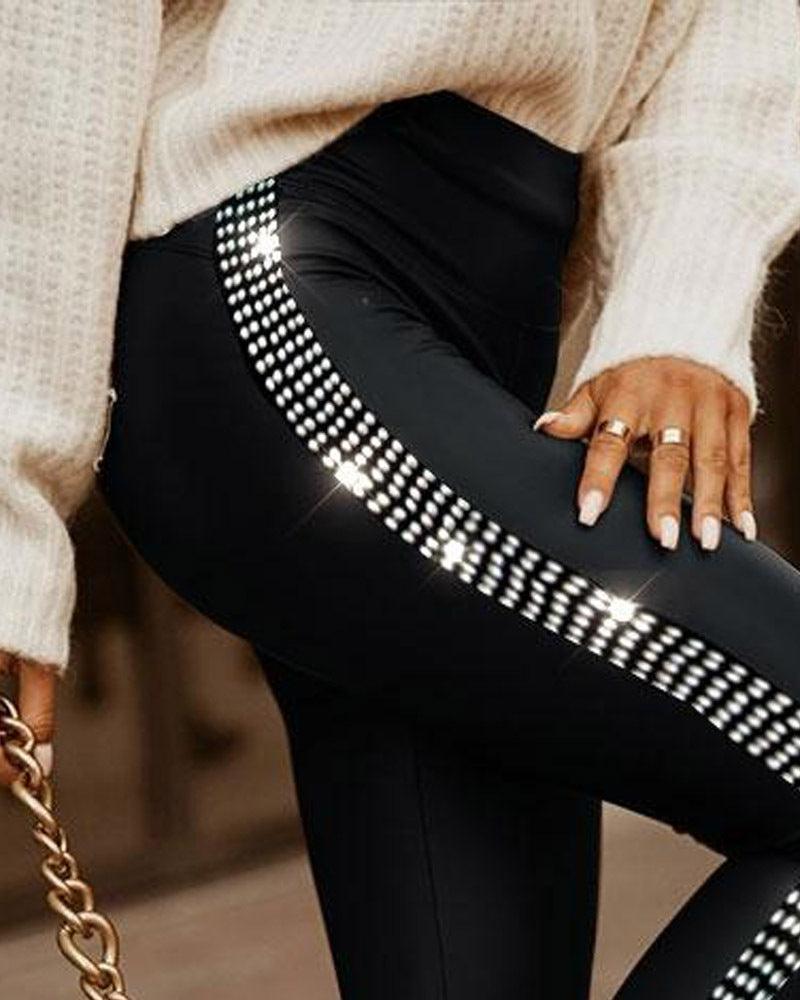 Commuter Rhinestone Small Slit Tight Trousers - Elite Essence Store