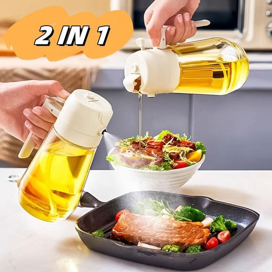 470ML Olive Oil Sprayer Dispenser For Cooking BBQ 2 In 1 Glass Oil Vinegar Soy Sauce Spray Kitchen Oil Bottle For Air Fryer - Elite Essence Store