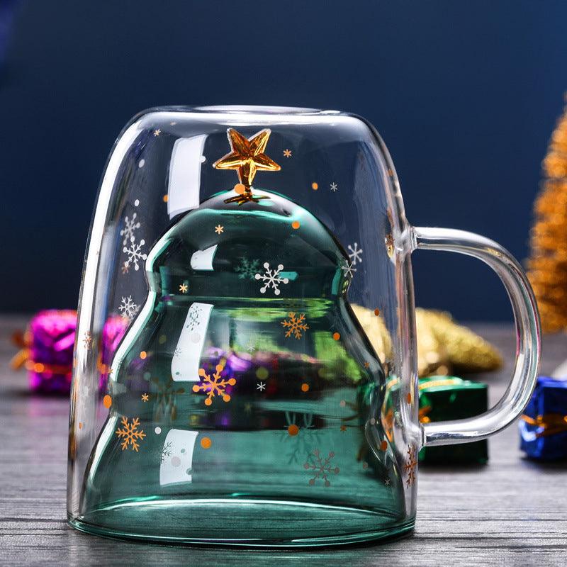 Double-layer Glass Christmas Tree Star Wish Cup High-temperature Resistant Glass Water Cup - Elite Essence Store