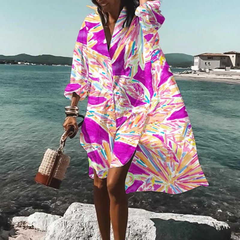 Printed Beach Vacation Blouse Coat - Elite Essence Store