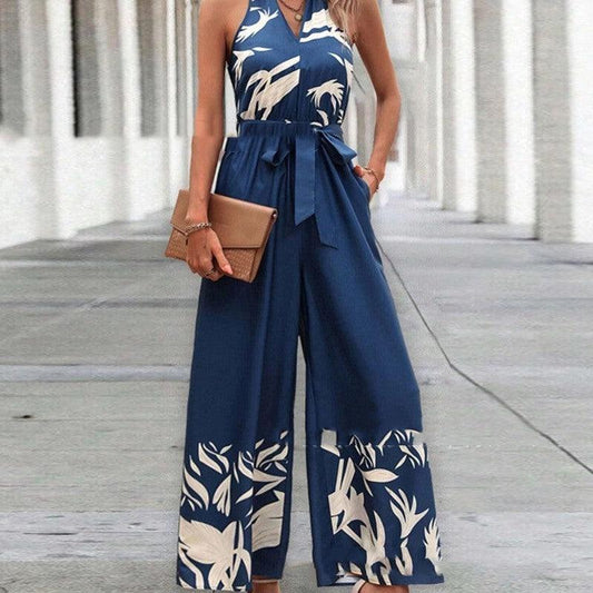 Printing Series Belt Halter Backless Jumpsuit For Women - Elite Essence Store