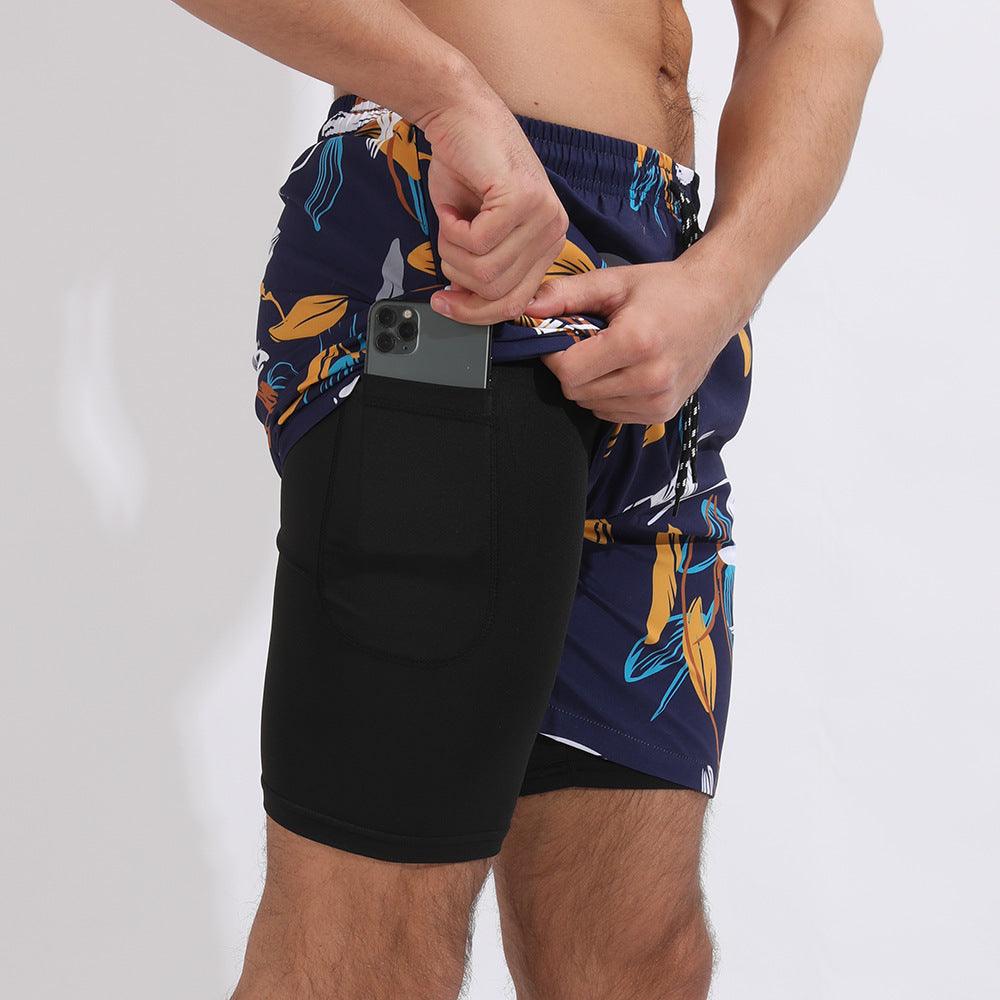 Gradient Printed Beach Shorts Double Layer Casual Sport Shorts - Elite Essence Store