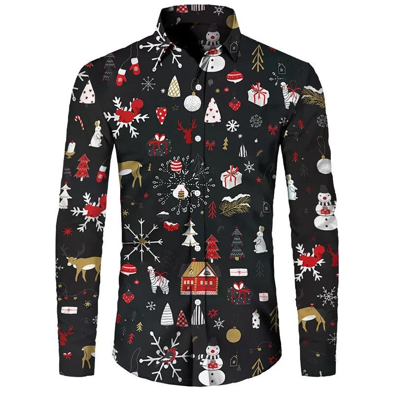 Funny Christmas Theme Digital 3D Printing Men's Button Lining Casual Long Sleeve - Elite Essence Store