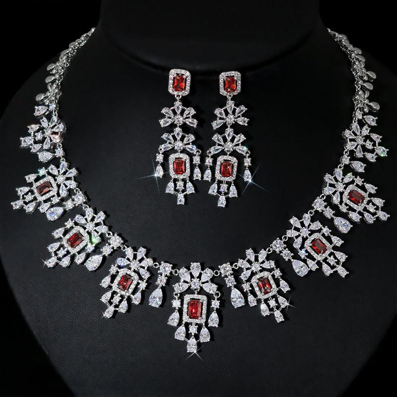 European And American Fashion Retro Square Zircon Necklace Earrings - Elite Essence Store