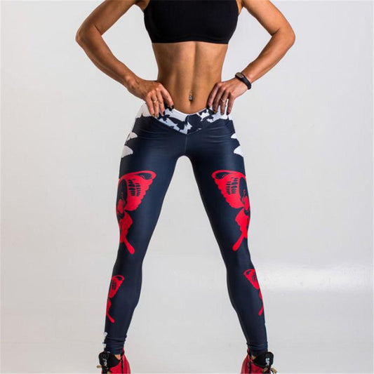 Red Butterfly Print Leggings Women's Sports Yoga Pants - Elite Essence Store