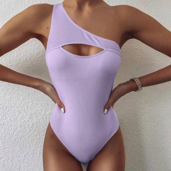 New Bikini Solid Color One-shoulder One-piece Swimsuit Women - Elite Essence Store