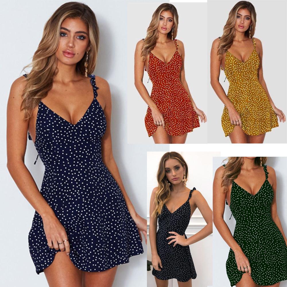 Polka-dot Strappy Dress Women Summer Fashion Beach Sundress - Elite Essence Store