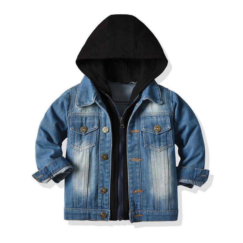 Children's Fake Two-piece Denim Jacket, Children's Hooded Fashion Casual Top - Elite Essence Store