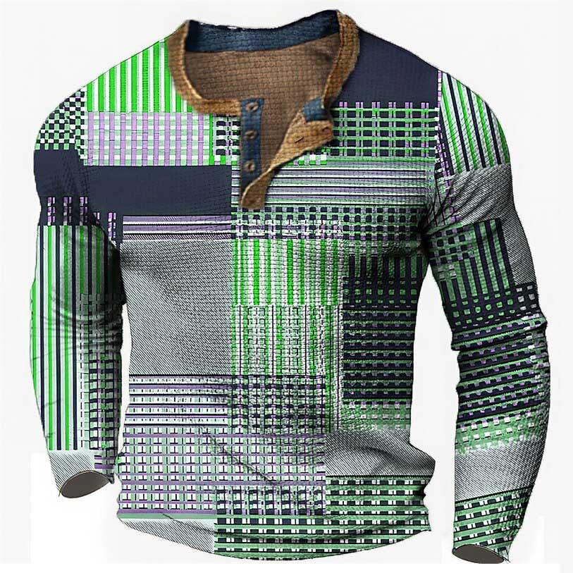 European And American Printed Three-button Long-sleeved Pullover - Elite Essence Store