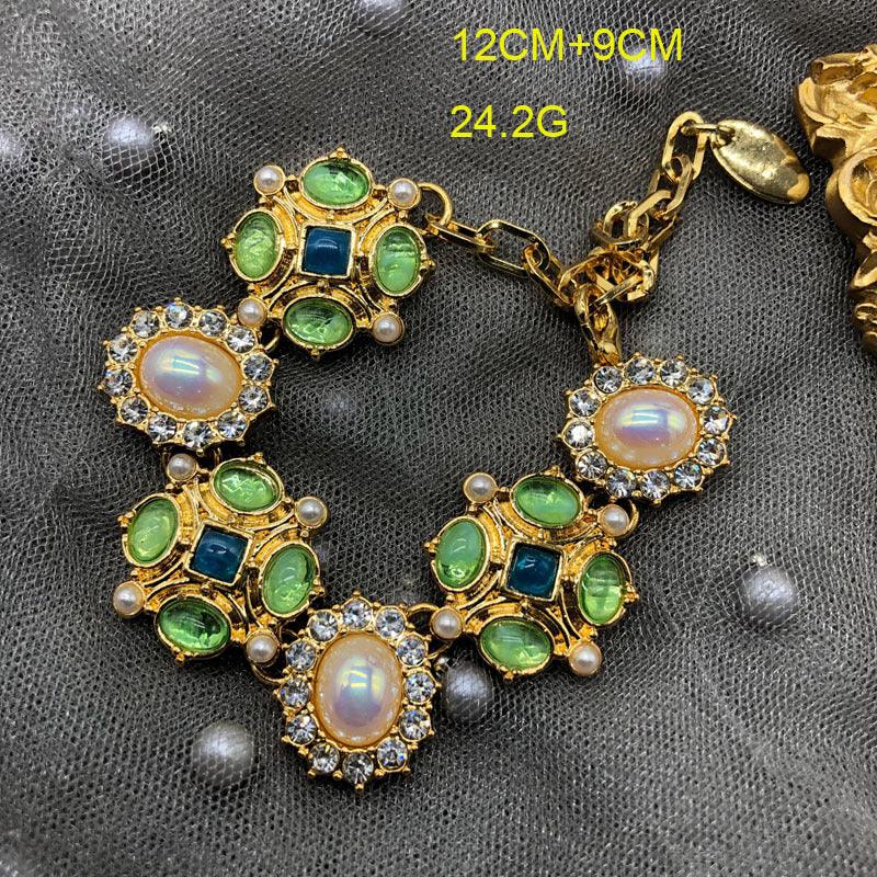 Flower Gem Diamond Necklace Bracelet Ear Studs Gold Plated Suit - Elite Essence Store