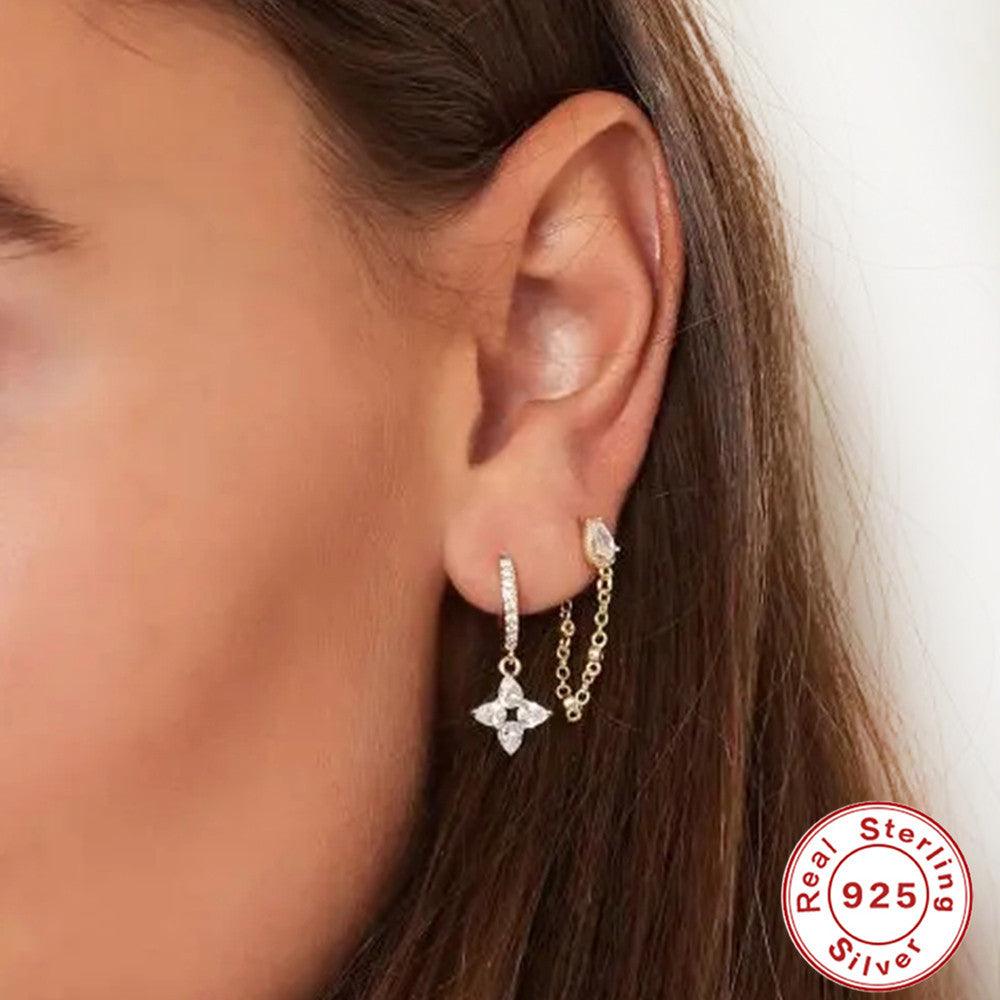 S925 Sterling Silver Flowers Light Luxury Water Drop Earrings - Elite Essence Store