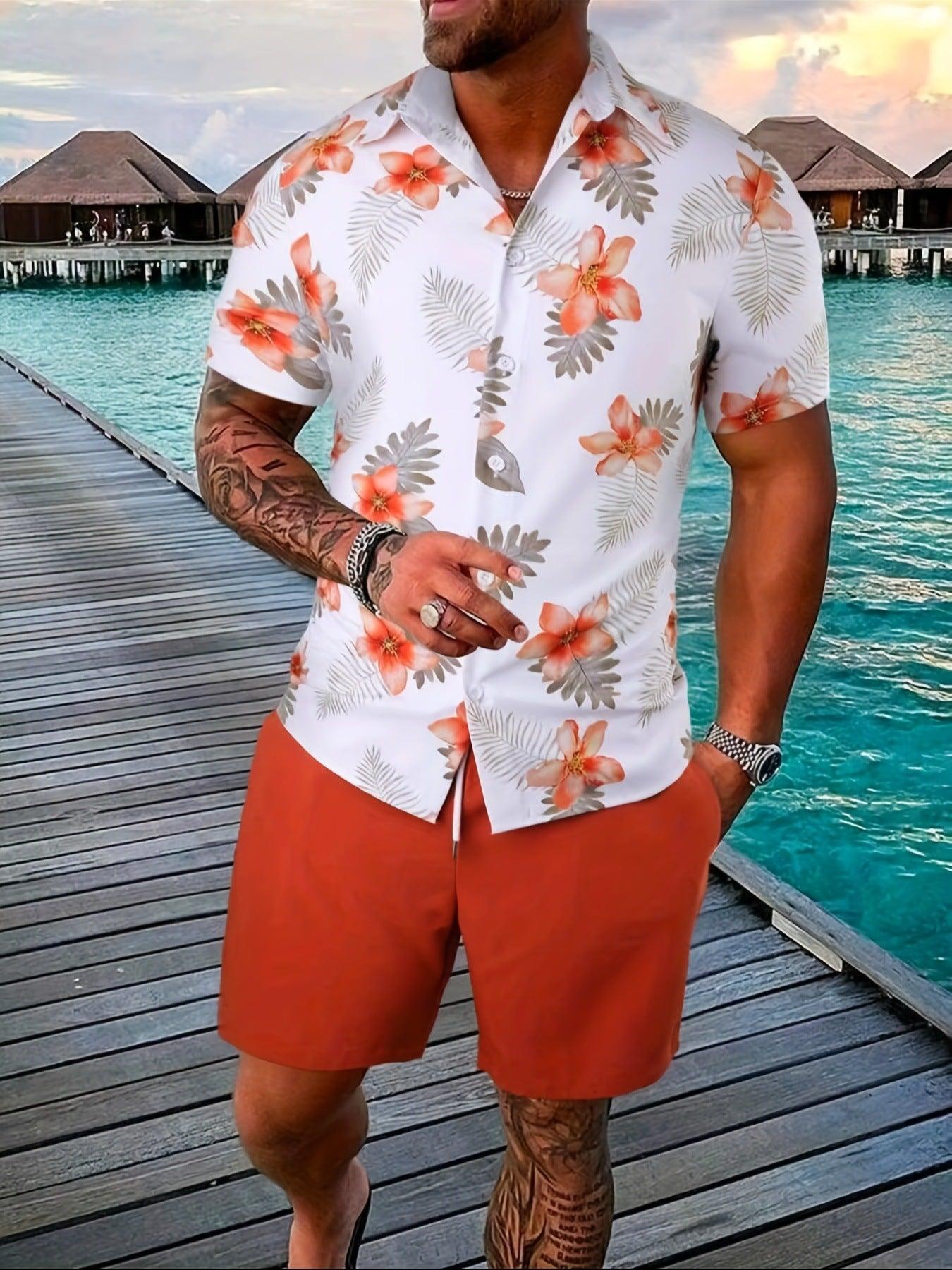 Men's Casual Loose Short Sleeved Shorts Beach Set - Elite Essence Store