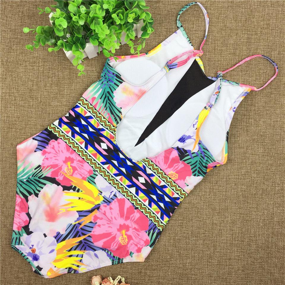 Sexy Mesh One Piece Swimsuit High Cut Swimwear Women Floral Bathing Suit Patchwork Bikini - Elite Essence Store