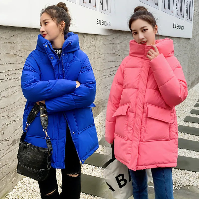 Winter Hooded Candy Color Loose And Warm Short Down Cotton Jacket Coat