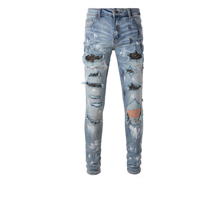 Stretch Retro Ripped Diamond Jeans - Elite Essence Store