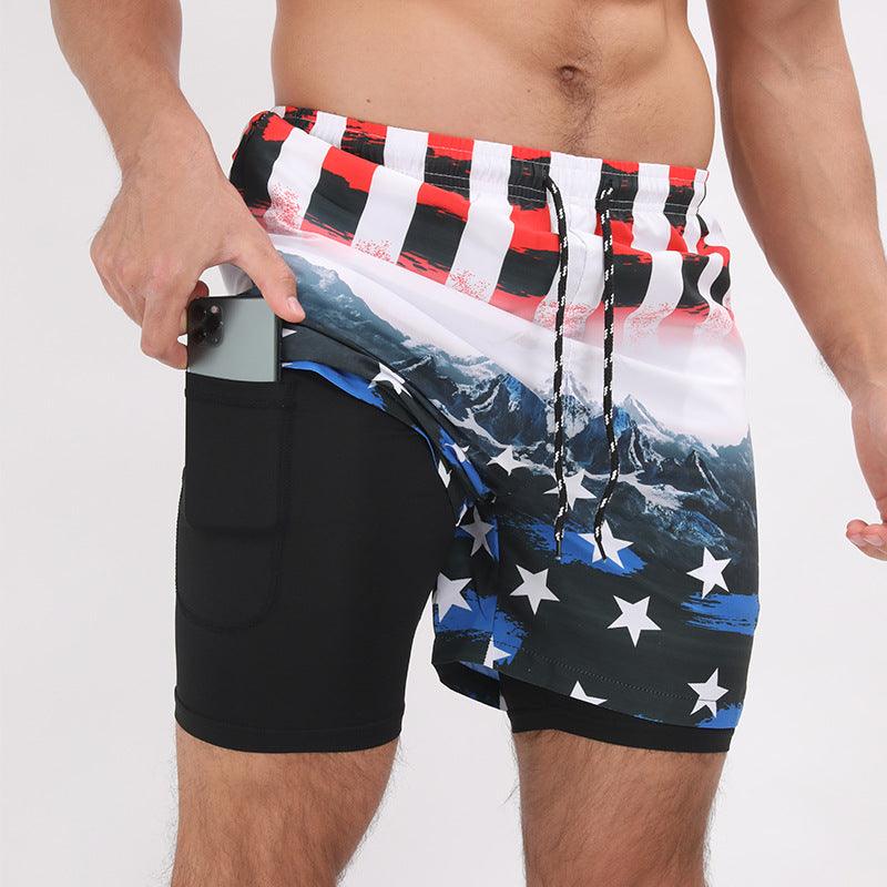 Gradient Printed Beach Shorts Double Layer Casual Sport Shorts - Elite Essence Store