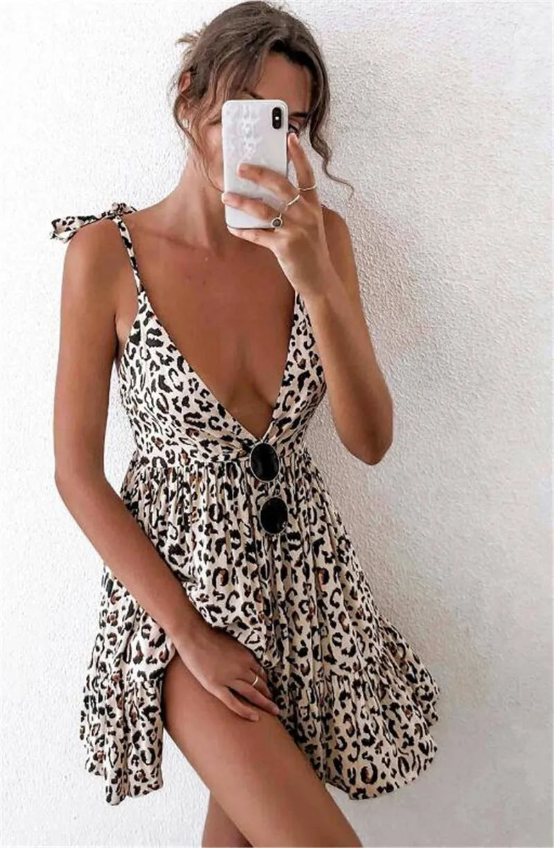 Women's Strappy Low-cut Printed Dress