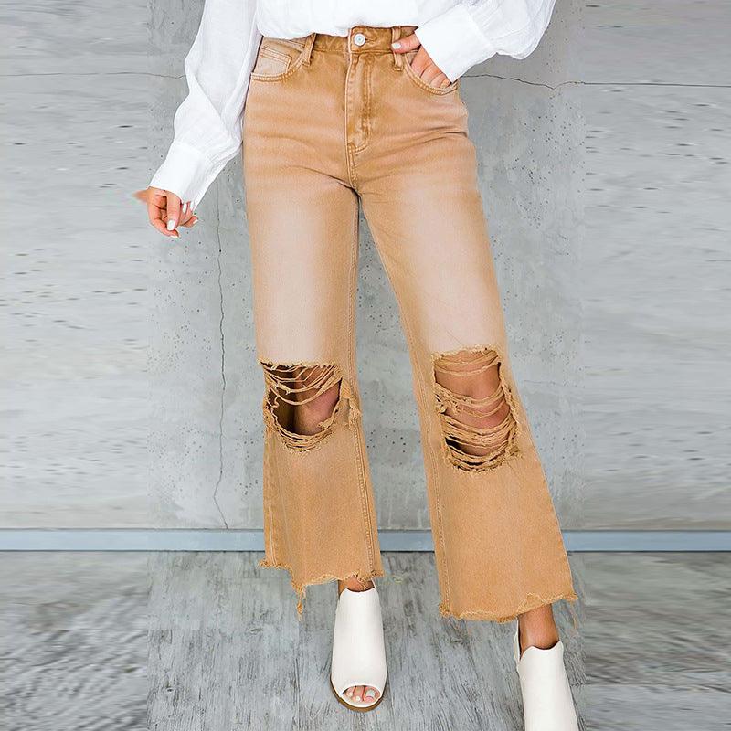 Women's Ripped Jeans Washed High Waist - Elite Essence Store