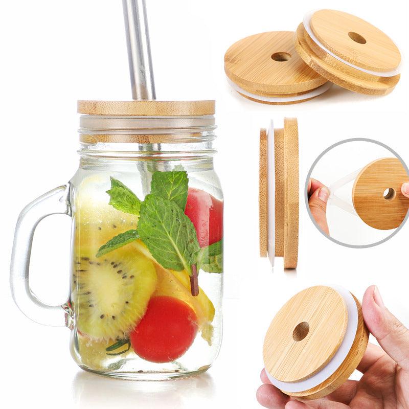 With Straw Hole Glass Bottle Mason Drinking Cup - Elite Essence Store