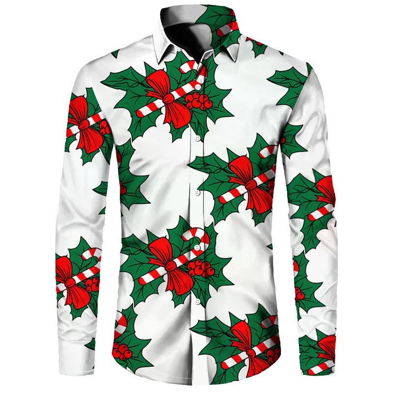 Funny Christmas Theme Digital 3D Printing Men's Button Lining Casual Long Sleeve - Elite Essence Store