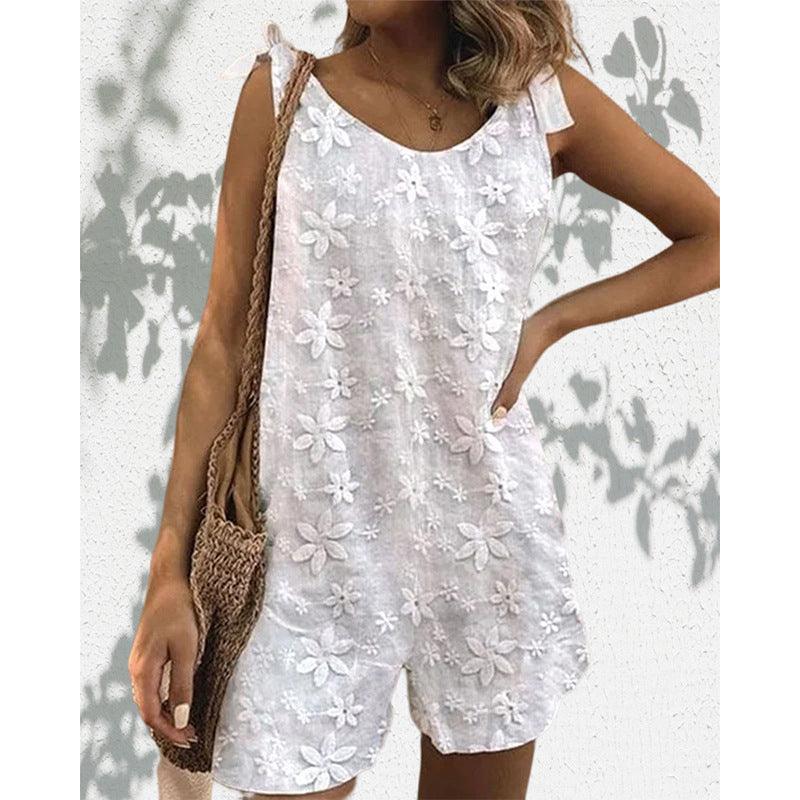 Casual And Sweet Lace Bow Shoulder Strap Jumpsuit - Elite Essence Store