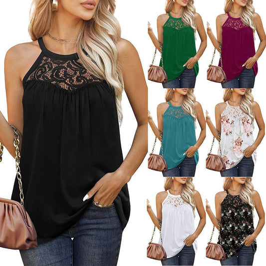 Womens Tank Tops Loose Fit Summer Lace Halter Tops Sleeveless Shirts - Elite Essence Store