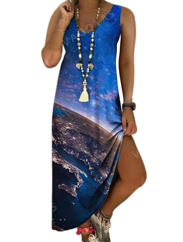 V-Neck Printed Sleeveless Long Jumpsuit Casual Beach Dress - Elite Essence Store