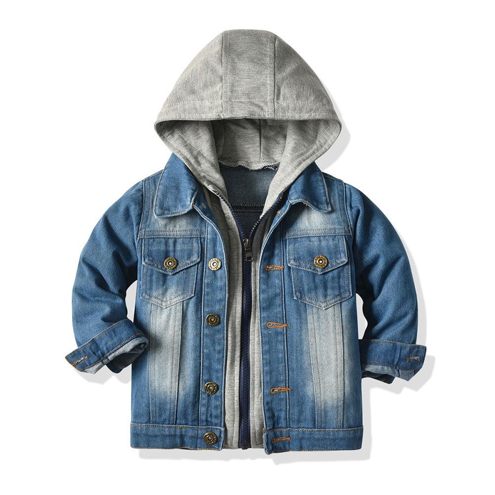 Children's Fake Two-piece Denim Jacket, Children's Hooded Fashion Casual Top - Elite Essence Store