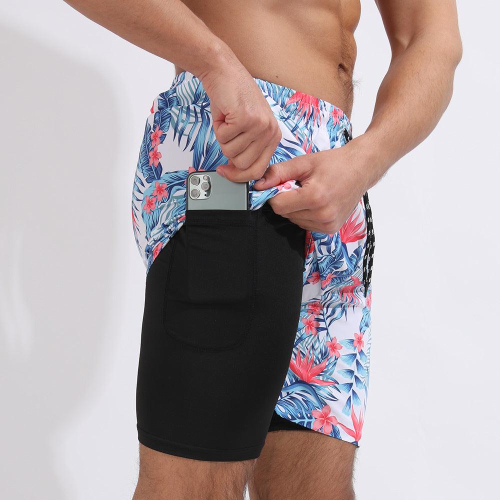 Gradient Printed Beach Shorts Double Layer Casual Sport Shorts - Elite Essence Store