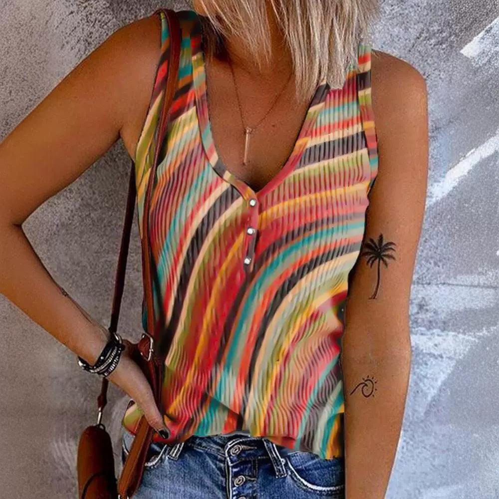 Women's Versatile Printed Casual Striped Vest - Elite Essence Store