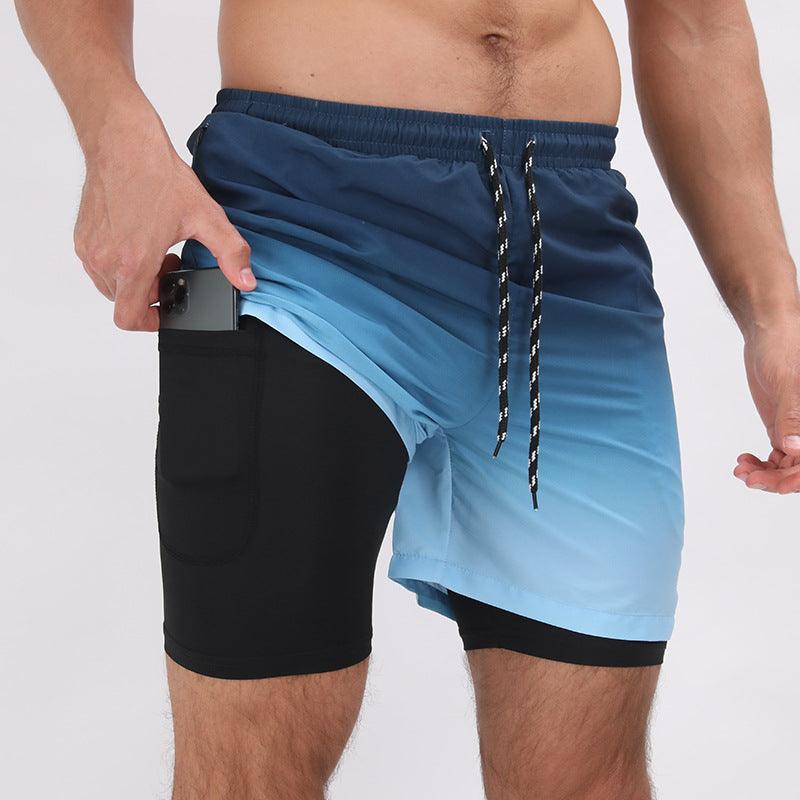 Gradient Printed Beach Shorts Double Layer Casual Sport Shorts - Elite Essence Store