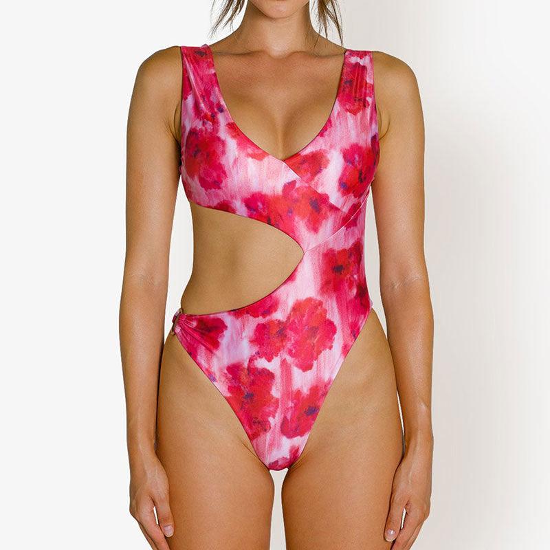 Women's Solid Color Hollow-out Printed Bikini Swimming Suit - Elite Essence Store