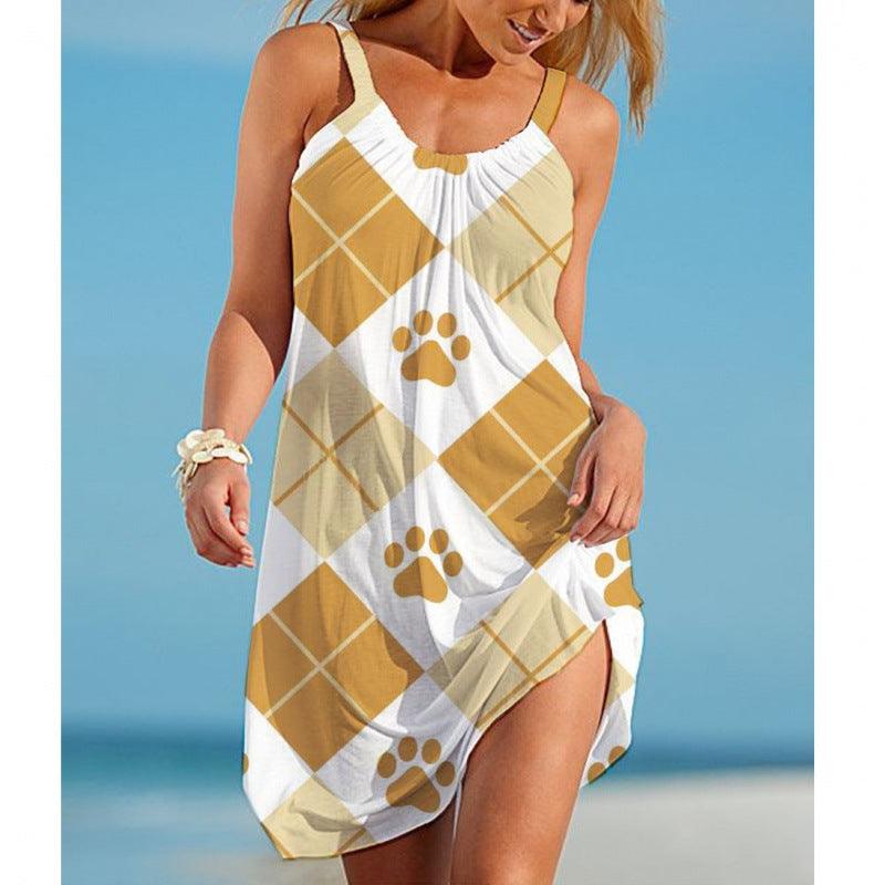 Women's Printed Sleeveless Loose Casual Beach Dress - Elite Essence Store