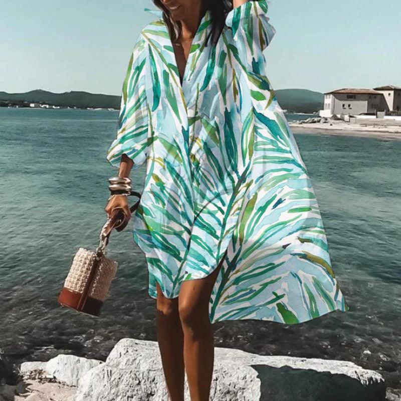 Printed Beach Vacation Blouse Coat - Elite Essence Store