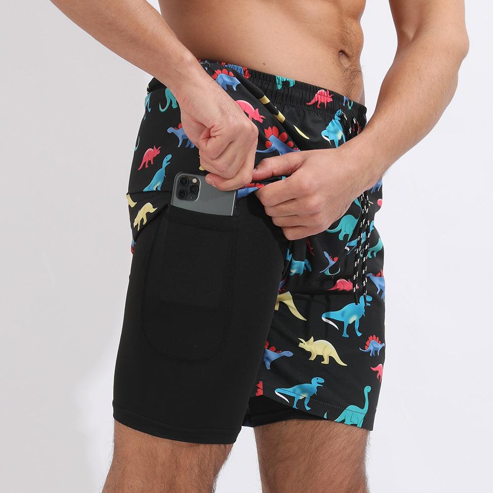 Gradient Printed Beach Shorts Double Layer Casual Sport Shorts - Elite Essence Store