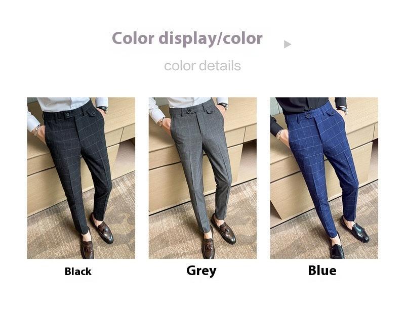 Korean Style British Classic Checkered Elegant Slim Fit Men's Best Man Pencil Pants Suit Pants - Elite Essence Store