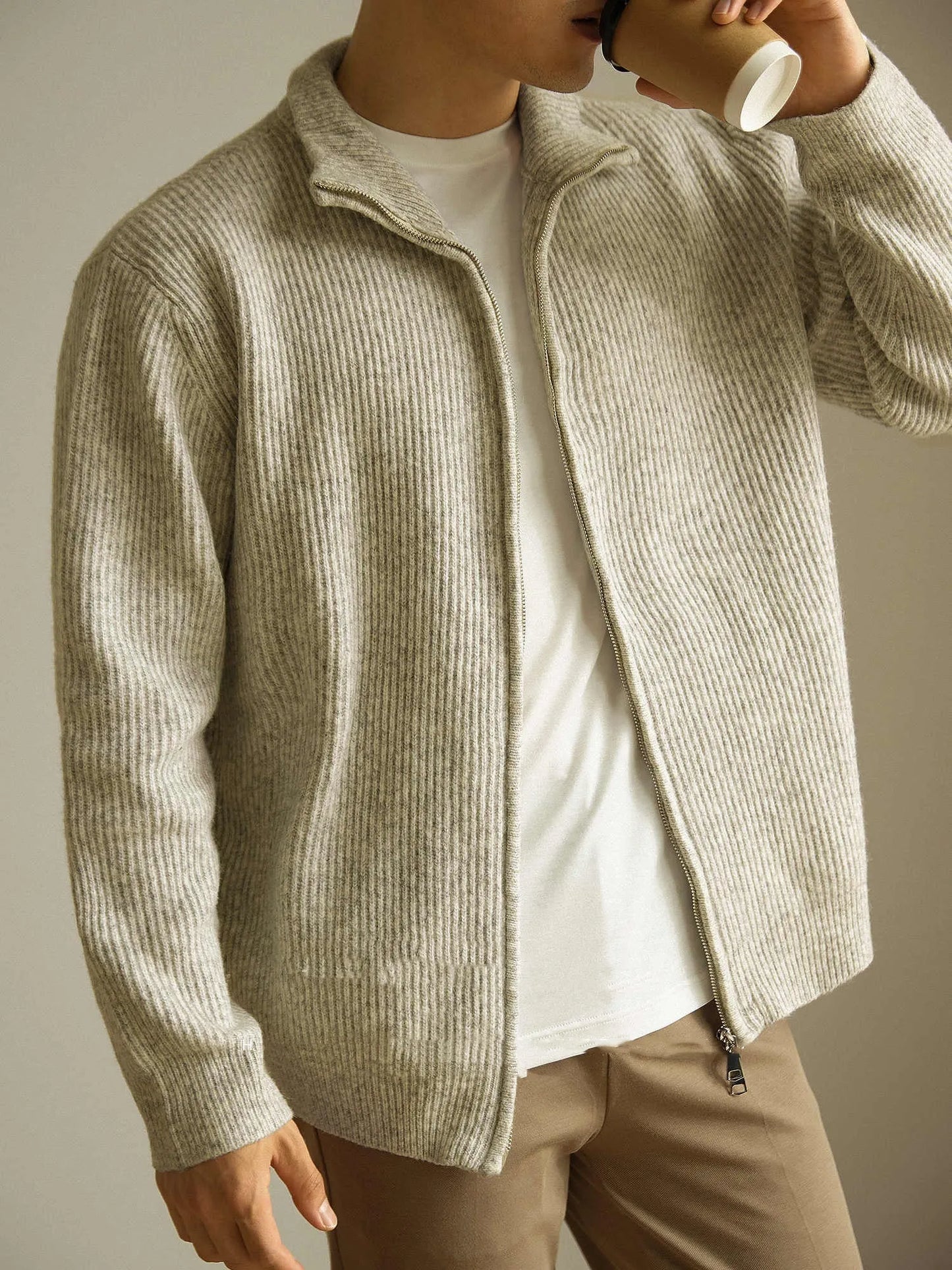 Knitted Zipper Jacket Loose Casual Turtleneck Men's Sweater